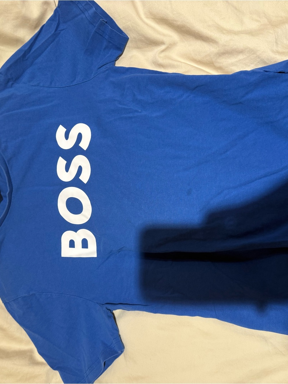 Hugo Boss Royal Blue Tee with White Vertical Logo - Kids Short Sleeve